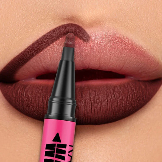 Blushimmer waterproof lip liner and matte liquid lipstick pen in sexy red and brown shades, perfect for lip makeup.