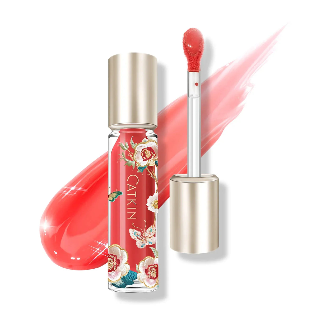 Blushimmer Catkin Lip Essence lip gloss in glass container, moisturizing water glaze with shiny, smooth finish for lips.