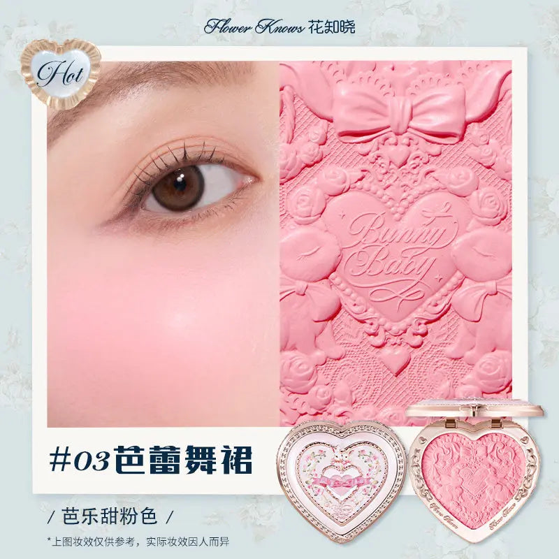Blushimmer Flowerknows Garden Rose blush powder for cheeks, featuring a natural matte finish and contouring for a fresh, rosy look.