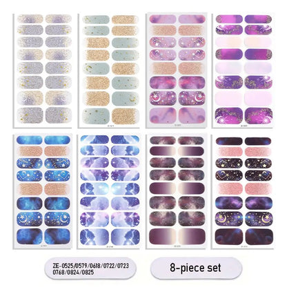 Gradient Cat Eye Style Nail Art Stickers, 16-Piece Set Self-Adhesive Waterproof Glitter False Nail Decals