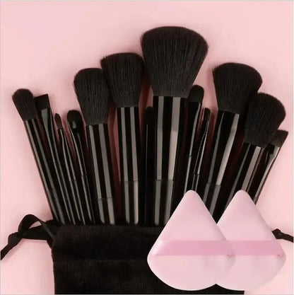 Set of soft, fluffy makeup brushes for foundation, powder, eyeshadow, and blending by Blushimmer, professional cosmetic beauty tools.