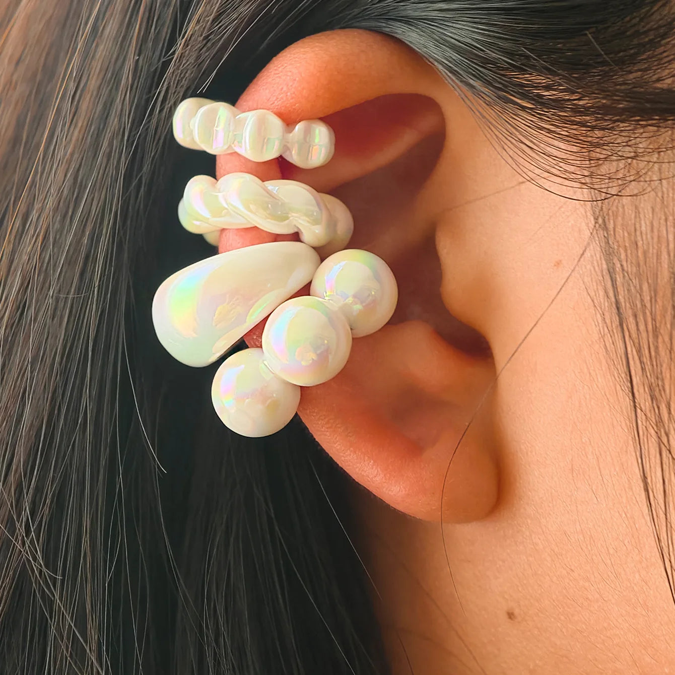 4PCS C-ring No Ear Hole Clip Earrings Ear Bone Clips Transparent Colorful Dopamine Simple High-end Earring Set Jewelry Wholesale