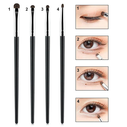 Set of four Blushimmer small eyeshadow brushes with pony hair for detailed eye makeup, eyeliner, smudging, and concealer application.