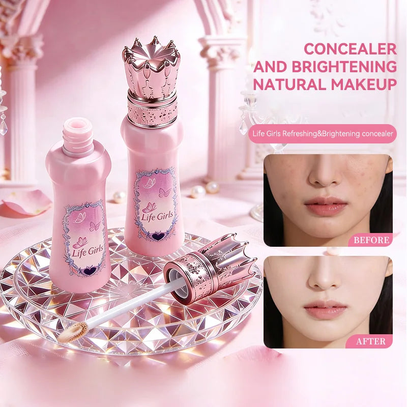Blushimmer Hua Yin Ji Brightening Concealer applied for a natural nude makeup look with soft pink tones and floral accents.