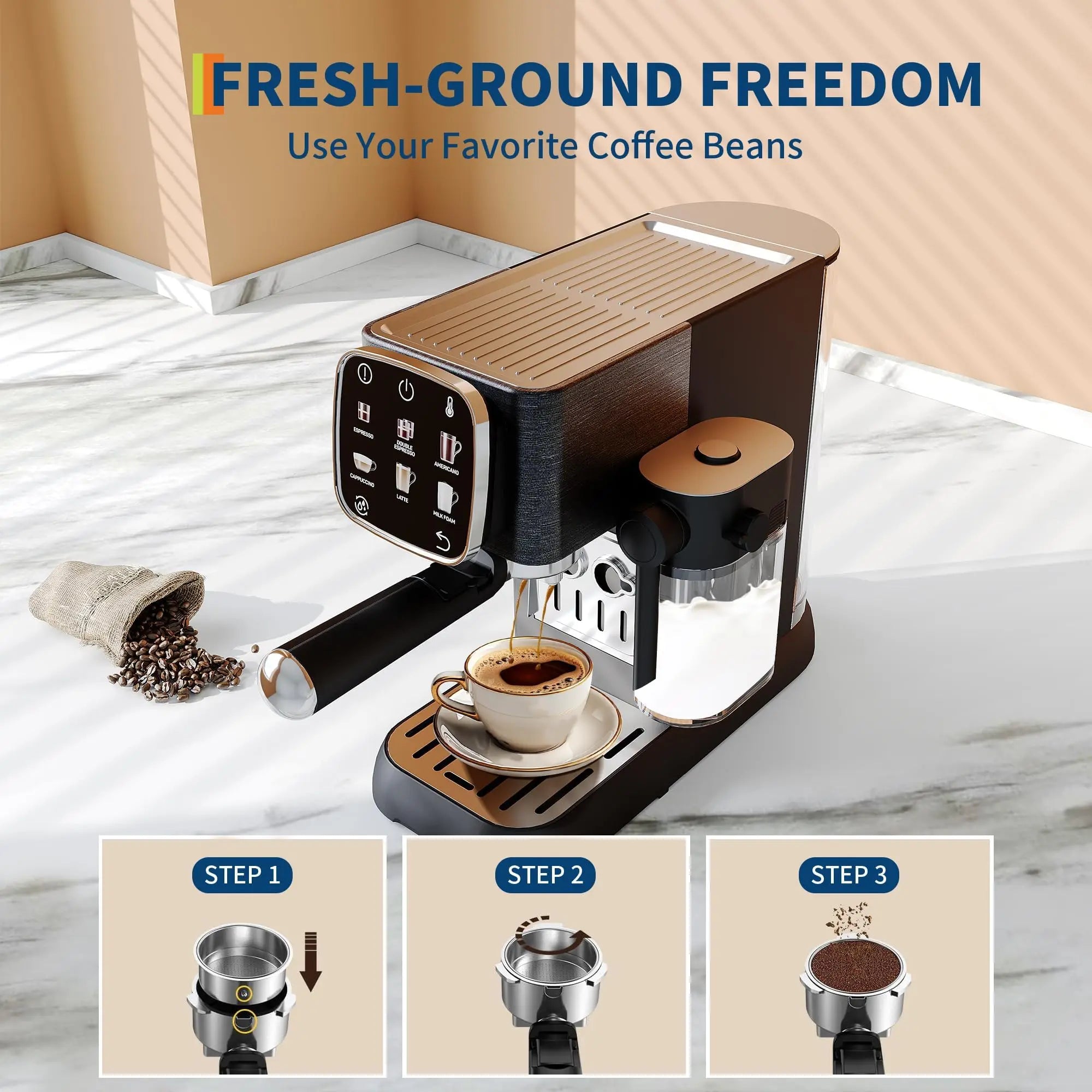 20 Bar Italian Coffee Machine, Professional Fully Automatic Coffee Maker With Milk Frother, Touchscreen Control