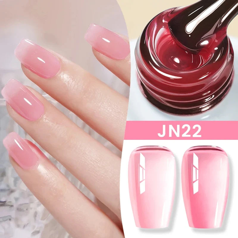 Blushimmer Born Pretty jelly nude gel nail polish in light pink peach, translucent color, 10ml UV cure gel for nail art at home