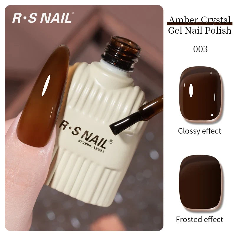 Blushimmer RSNAIL 10g jelly amber gel nail polish in crystal brown, showing a translucent, glossy gel for DIY nail art and UV gel nails.