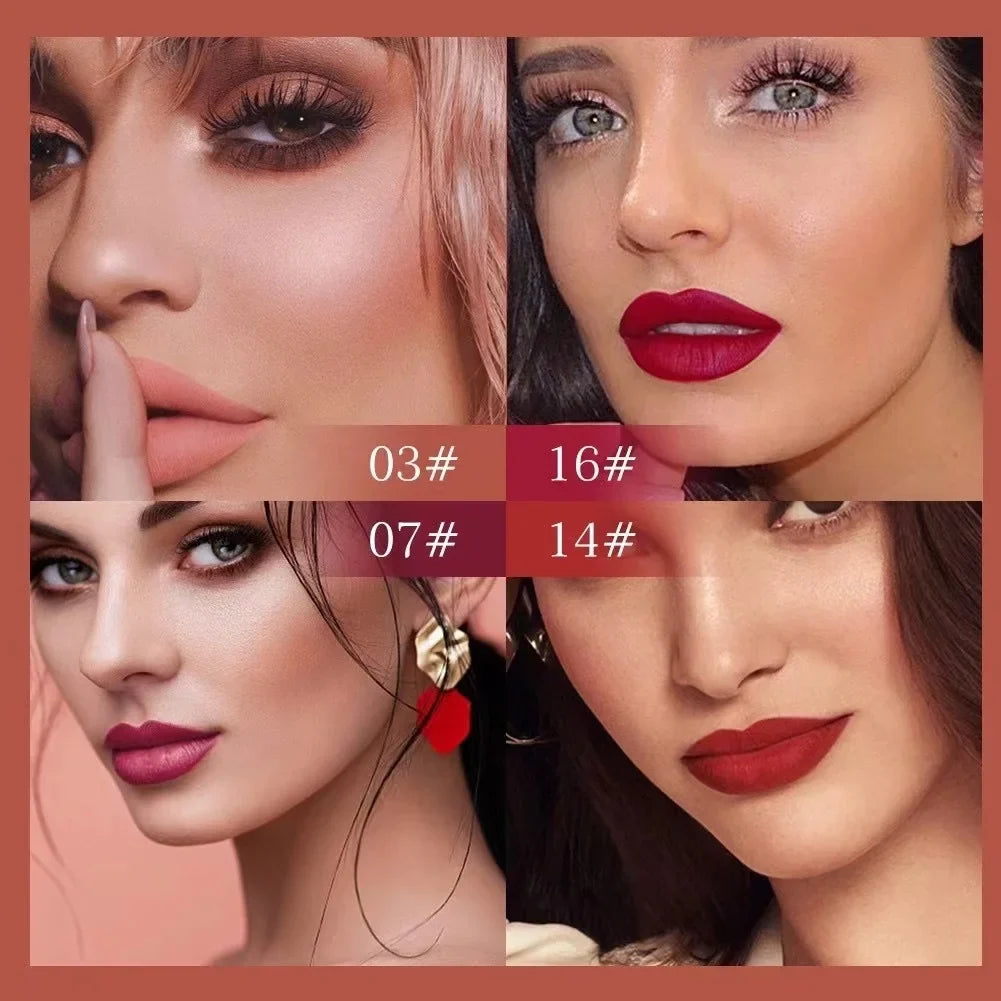 Blushimmer 3-piece matte lipstick and lip gloss set with waterproof, long-lasting, non-fading formulas in sleek packaging.