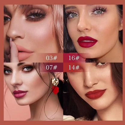 Blushimmer 3-piece matte lipstick and lip gloss set with waterproof, long-lasting, non-fading formulas in sleek packaging.