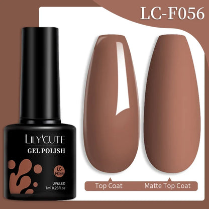 Colorful LILYCUTE 7ml gel nail polish bottle from Blushimmer with semi-permanent, long-lasting UV gel varnish for manicure and nail art.