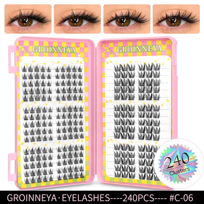 Blushimmer GROINNEYA eyelash clusters, 320 pcs natural eyelash extension tray with mixed volume cluster lashes.