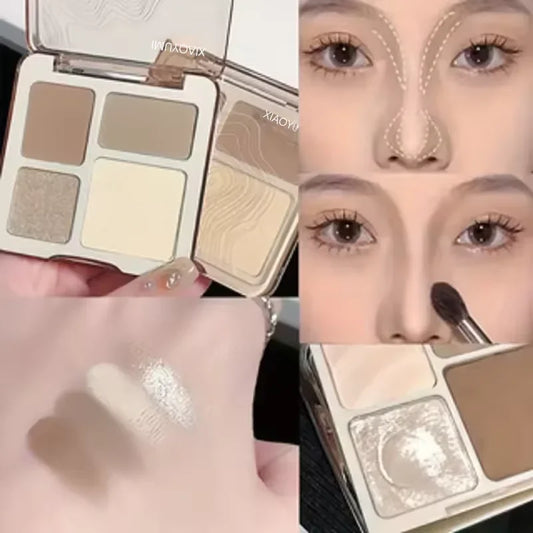 Blushimmer natural 3D face pressed powder palette featuring matte bronzer, contour, highlighter, and multi-purpose shades.
