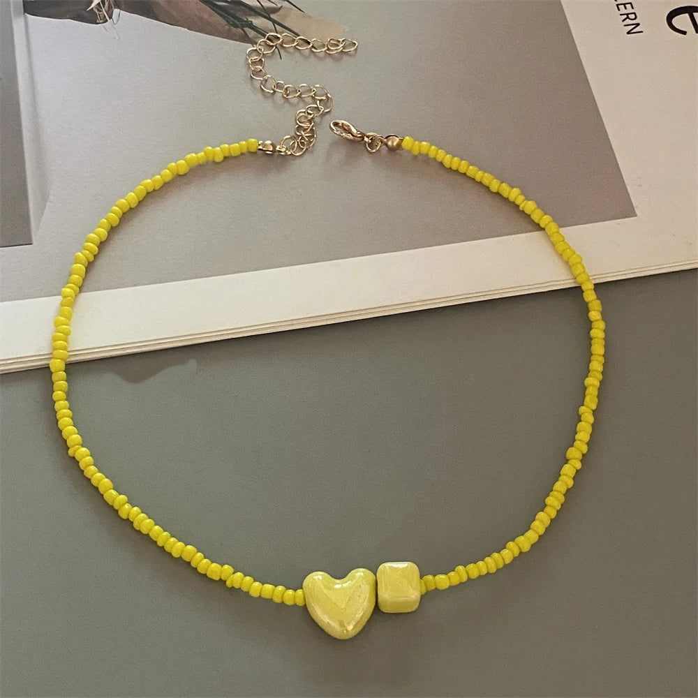 Cute Romantic Geometric Choker Necklace for Women Girl New Trendy Gift Necklace Seed Beads Fashion Jewelry