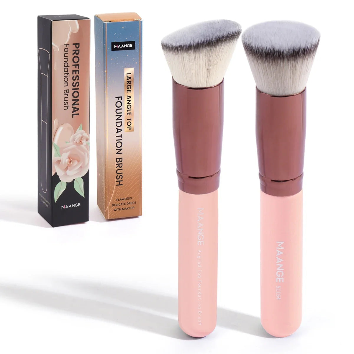 Blushimmer MAANGE 2-piece foundation makeup brush set with flat angled kabuki brushes and soft bristles for liquid and powder cosmetics