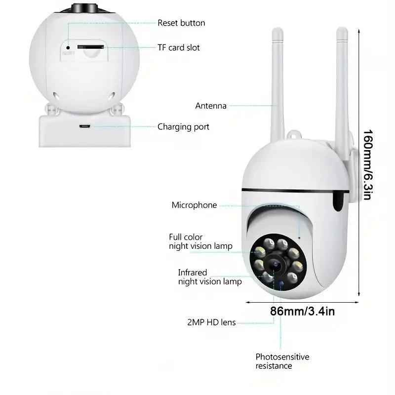 Digital 2MP Wireless Surveillance CCTV Camera Waterproof Color Night Vision HD Security Monitor Outdoor Wifi PTZ IP Cam