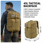 ReFireGearUS 45L tactical hunting backpack with Molle system, camo pattern, water-resistant outdoor field bag, large capacity rucksack