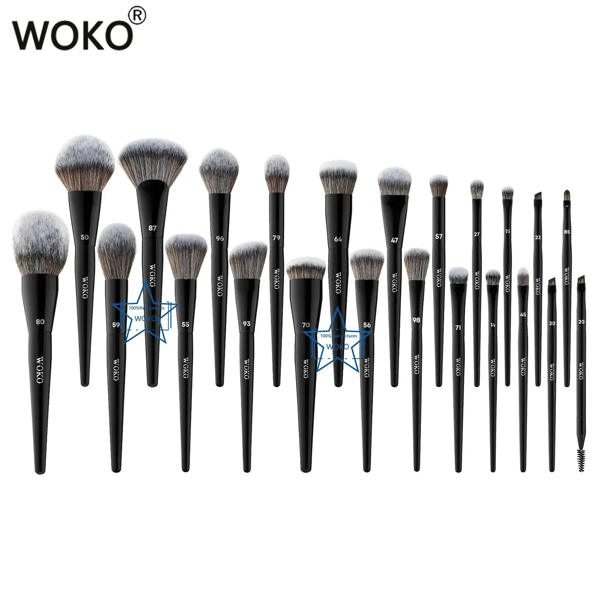Blushimmer makeup brushes set with professional foundation, highlighter, contour, blush, eyeshadow, liner, eyebrow, and lip brushes.
