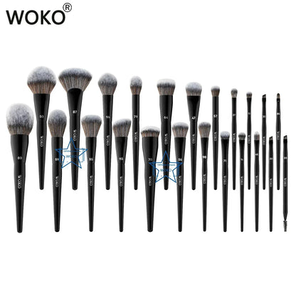Blushimmer makeup brushes set with professional foundation, highlighter, contour, blush, eyeshadow, liner, eyebrow, and lip brushes.