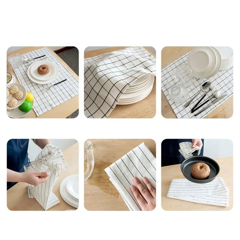 Tea Towel 40x60cm Kitchen Towel Cotton Printed Dish Cleaning Cloth Stripe Plaid Durable Table Napkin Dinner