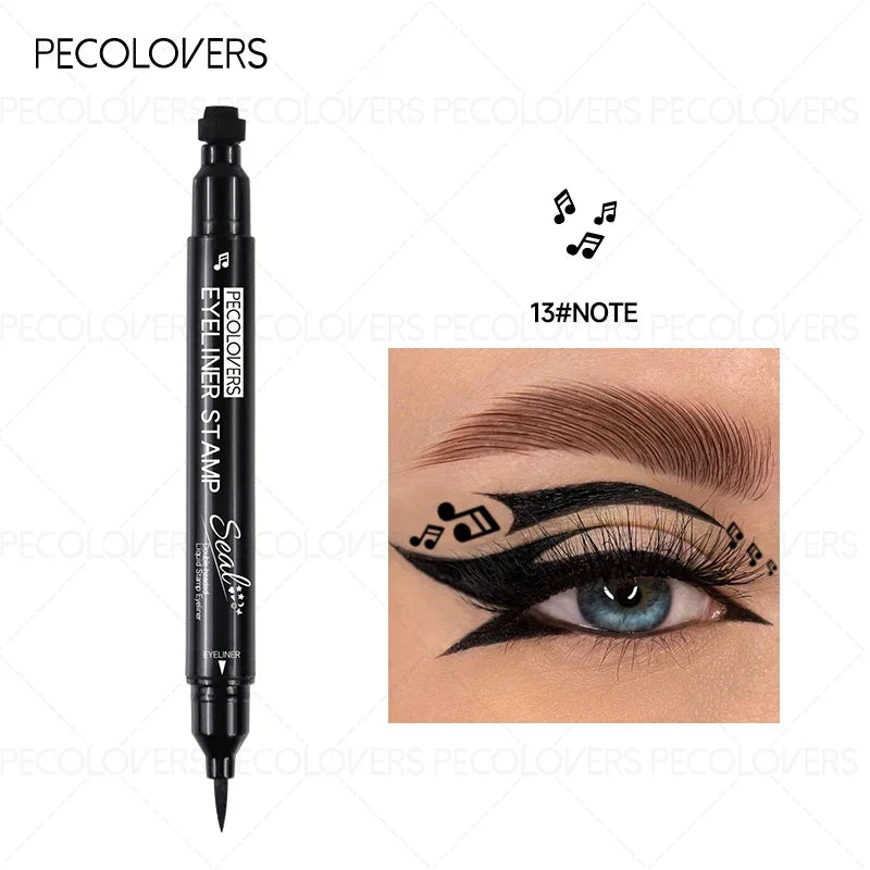 Blushimmer liquid eyeliner stamp with waterproof gel felt tip, featuring heart, star, triangle, and flower shapes for creative eye makeup.
