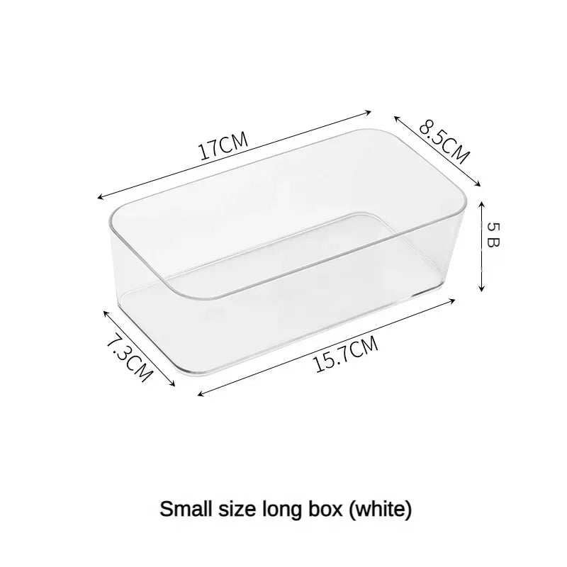 Blushimmer transparent plastic desk storage box with compartments for jewelry, makeup, and small accessories.