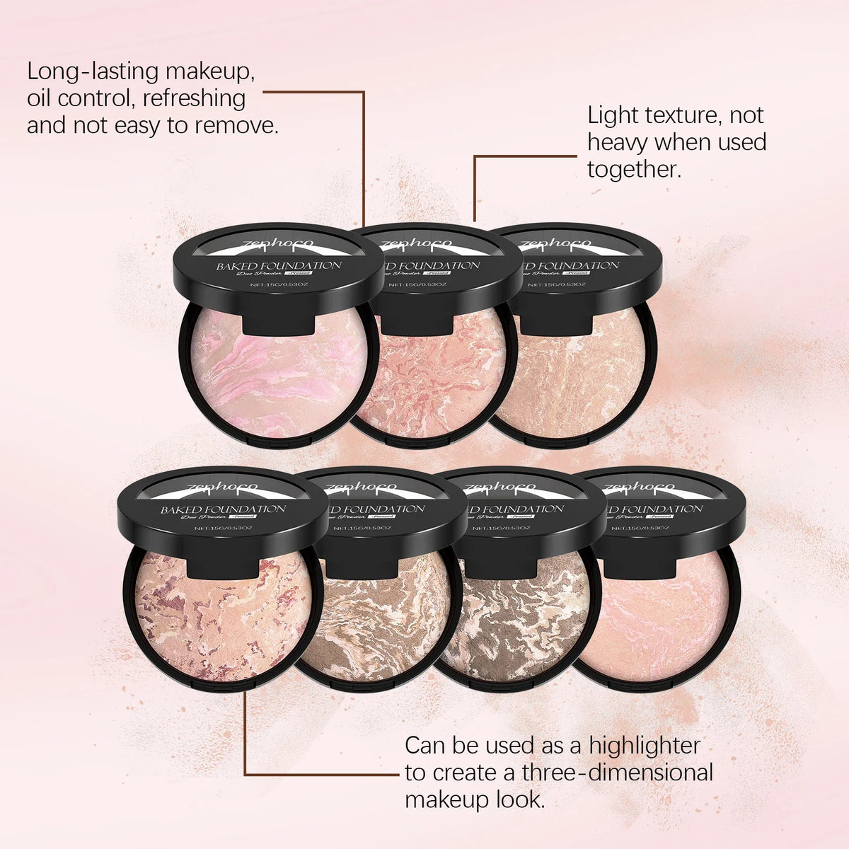 Blushimmer full coverage pressed powder foundation with oil control, brightening, waterproof, and flawless finish for face makeup.