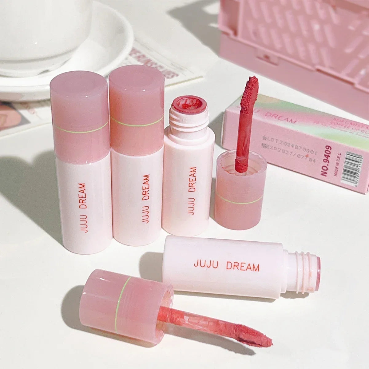Blushimmer JUJU Dream Small milk tube lip gloss in airy white matte finish, velvet, lifting lipstick and lip gloss for smooth lips