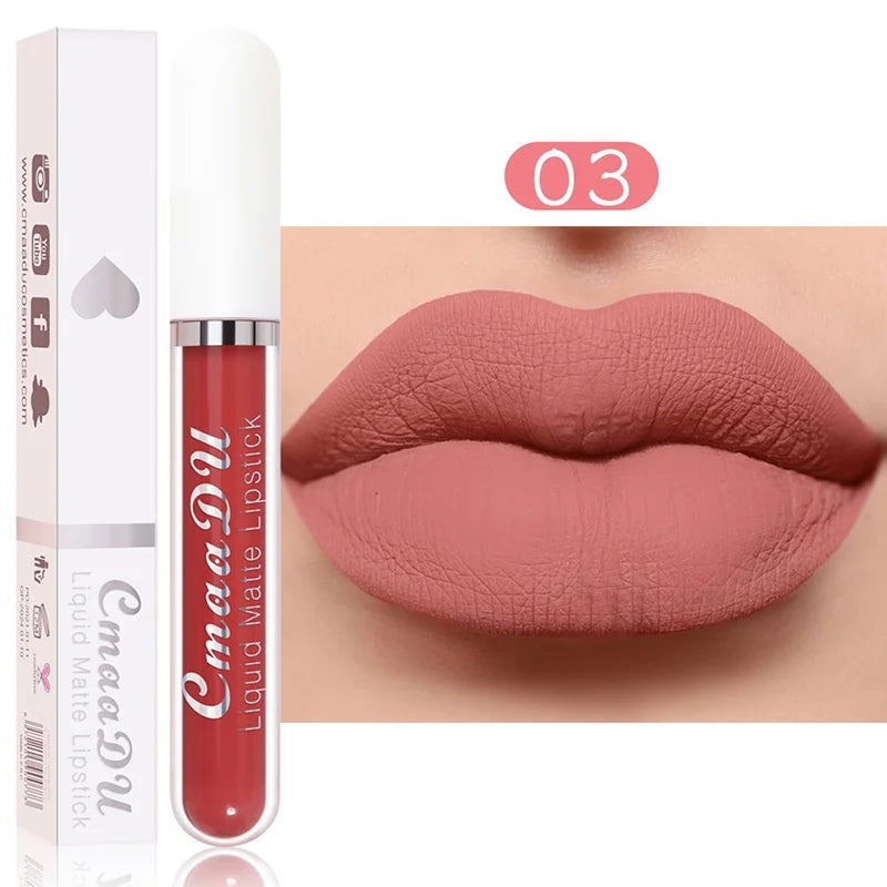 Blushimmer long-lasting velvet matte liquid lip gloss in vibrant red, waterproof and nonstick, perfect for women’s lip makeup.