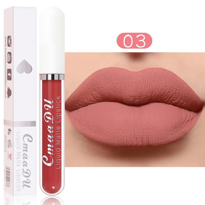 Blushimmer long-lasting velvet matte liquid lip gloss in vibrant red, waterproof and nonstick, perfect for women’s lip makeup.