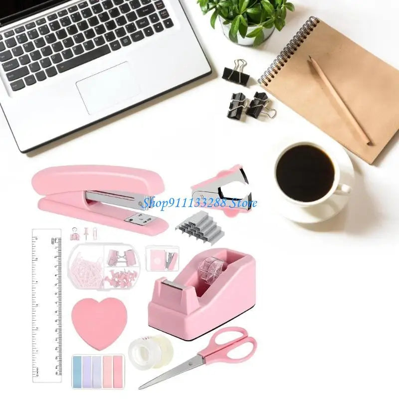 G88D Office Supplies Set Include Sticky Note Stapler Staple Scissors Clear Tape Ruler