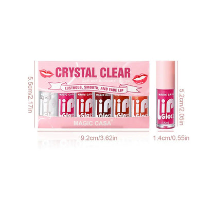 Blushimmer Magic Casa 6-piece set of hydrating jelly lip oils with shimmering finish, long-lasting moisturizing liquid for smooth lips.