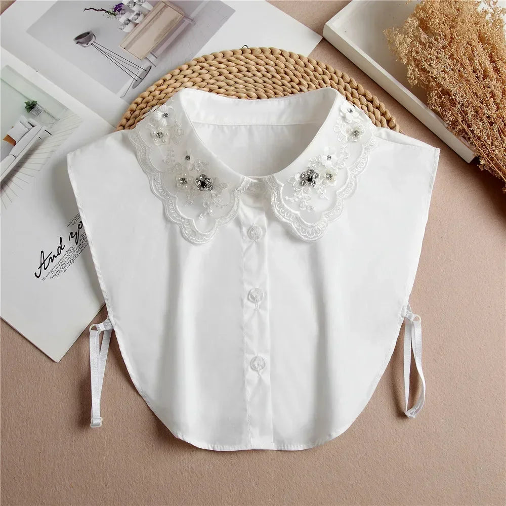 Fashion 2025 Front Tie White Fake Collar for Women Stand Detachable Collar Fake Girls Vintage Lace Ladies False Blouse Collar