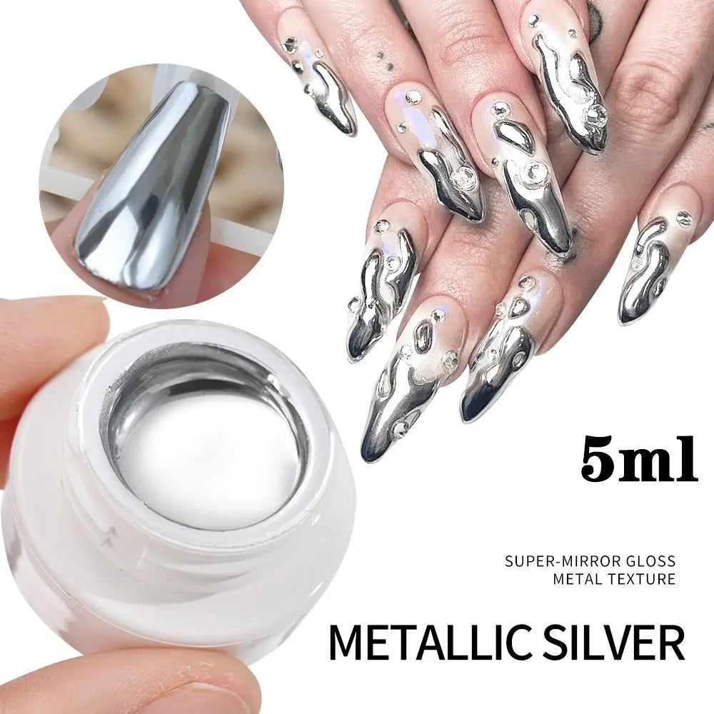 Blushimmer metallic gel nail polish in silver, gold, or rose mirror finish, 5/7/8ml super-bright semi-permanent UV nail art gel