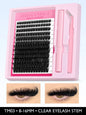 Blushimmer Lash Clusters Kit with fluffy C curl eyelash extensions in 10-18mm, includes adhesive and seal for DIY lash application.