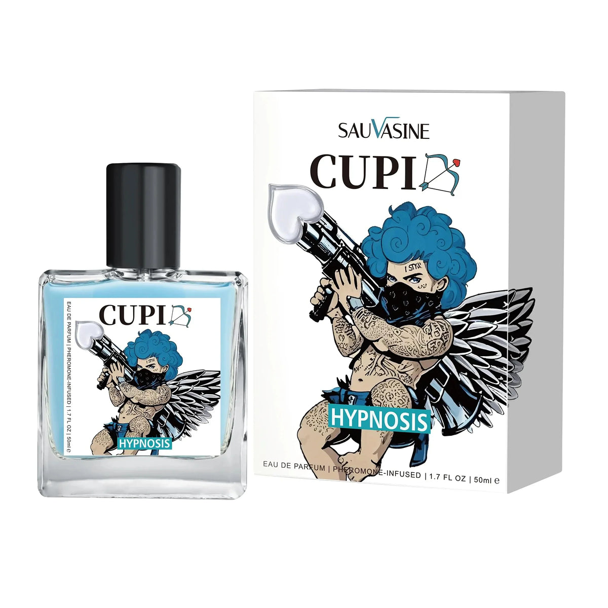 Cupid Hypnosis 2.0 Pheromone Cologne for Men by Blushimmer, 50ml bottle with sleek packaging and modern design.