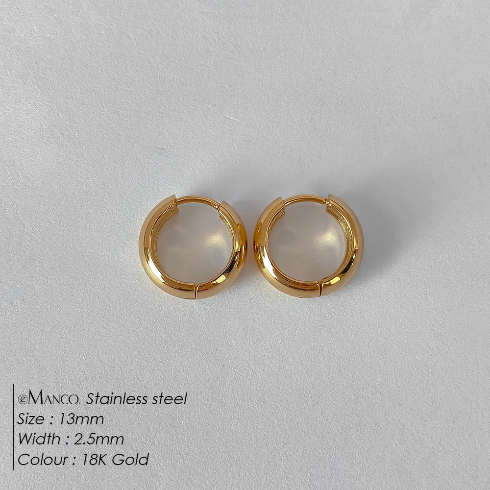 eManco Classic Round Stainless Steel Earrings For Women Men Geometric Circle Ear Buckle Fashion Huggie Daily Jewelry