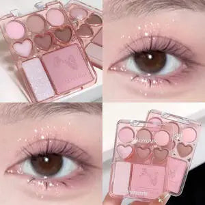 Blushimmer 8-color love eye shadow palette with natural blush and high-light shades, long-lasting shine and smooth texture.
