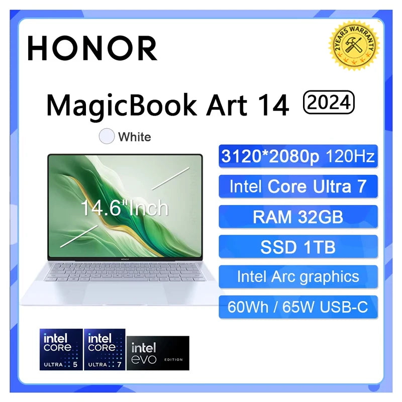 New HONOR 1kg Laptop MagicBook Art 14 2024 14.6"Inch 3.1K 120Hz OLED Touchscreen Intel Ultra 5 7 Computer PC Notebook Ultrabook