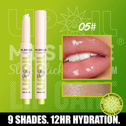 Blushimmer Silky Click Lip Care Hydrating Solid Lip Gloss in multicolor with mirror shine, long-lasting, pressed formula, vibrant finish