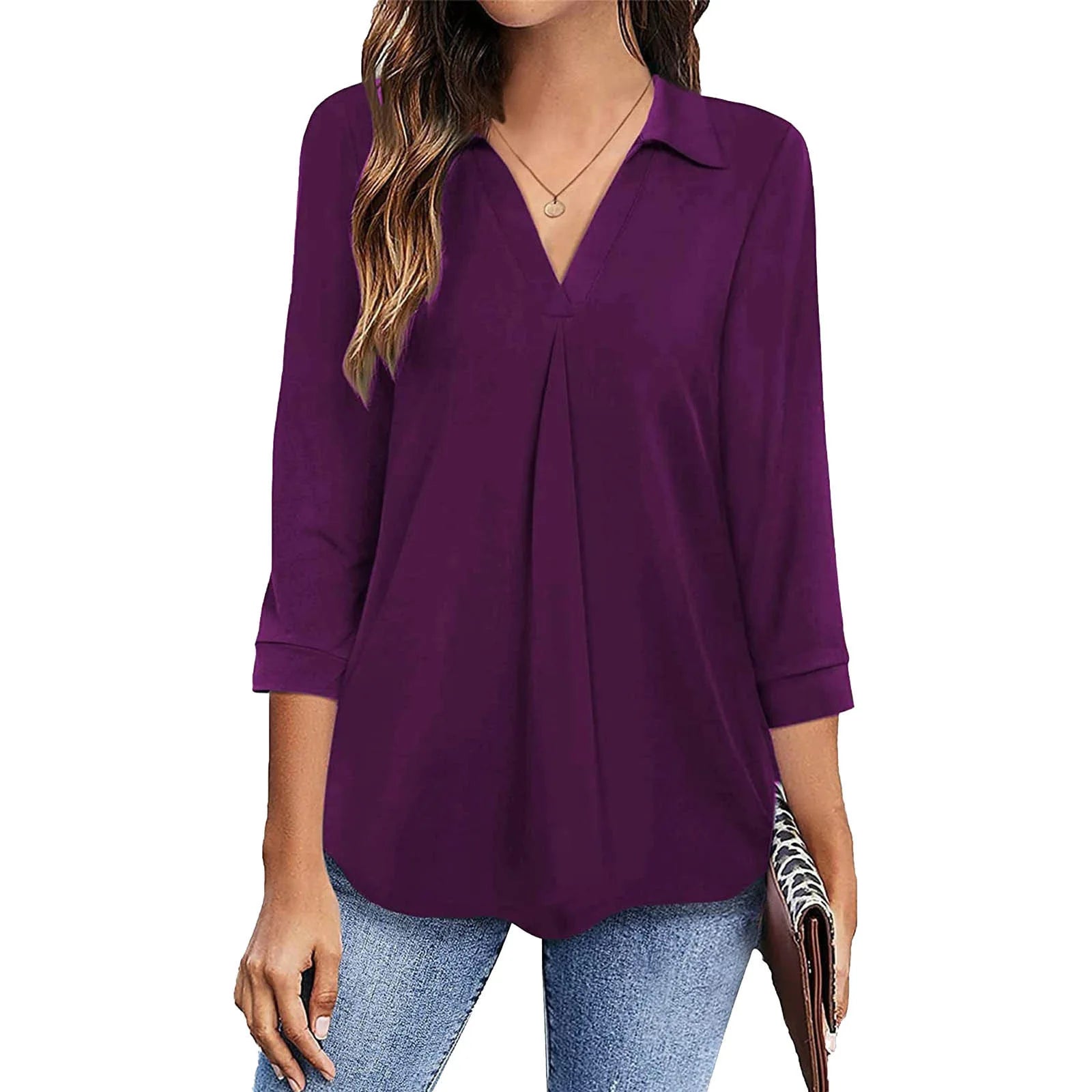 Ladies V-Neck Blouses Shirt Tops Summer Loose Casual Female Women Solid Long Sleeve Blouse Shirts Fashion Pullover Plus Size 5XL