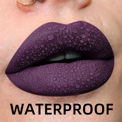Blushimmer matte velvet waterproof liquid lip gloss in nude and red shades, featuring 19 color options for lip tint and makeup.