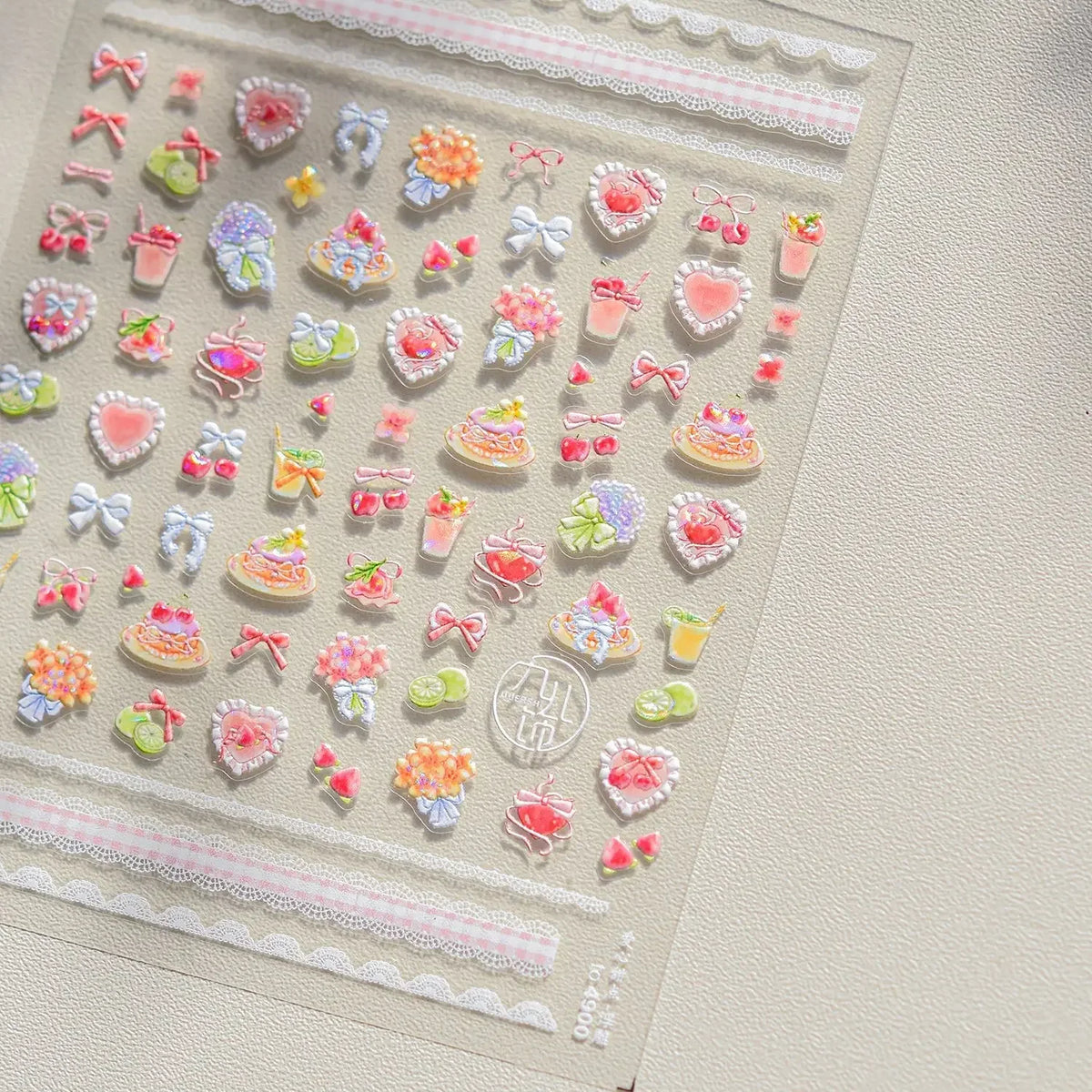 Cute red cherry bowknot 5D nail art stickers with shiny rhinestones, perfect for DIY manicure decoration by Blushimmer.