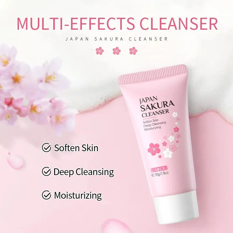 Blushimmer Laikou Sakura facial cleanser in 50g tube, deep cleansing pores, oil control, moisturizing, brightening for all skin types.
