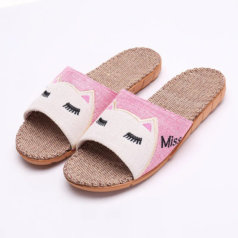 New Cartoon Children's Home Linen Slippers Indoor Non-slip Breathable Thick Bottom Couple Men and Women Sandals and Slippers