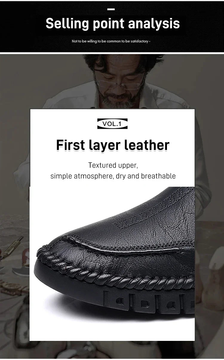 Men's Hand Stitched Genuine Leather Slip On Shoes Business Formal Occasion Wedding Party Footwear Leisure Official Board-Shoes