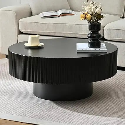 31 Inch Modern Round Coffee Table with Sturdy Base, Wood Center Tables for Living Room Reception Room, Easy Assemble