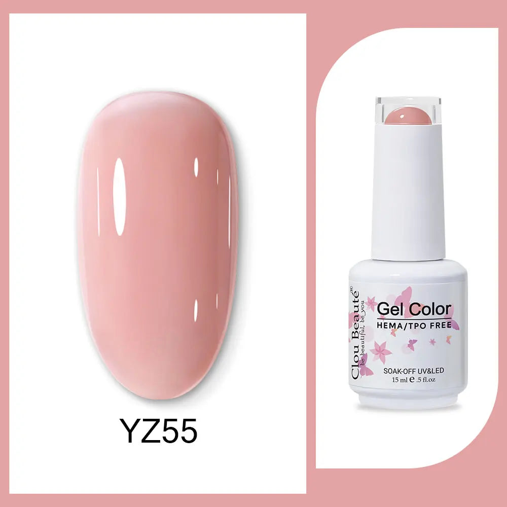 Blushimmer Clou Beaute 15ml neon gel nail polish base and velvet top coat in red, black, white, green, and 400 colors, semi-permanent finish.