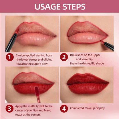 2 In 1 Double-end Lipgloss Lipliner Moisturizing Lipgloss Waterproof Long Lasting Matte Lip Liner Pen Makeup Lipliner 6 Colors