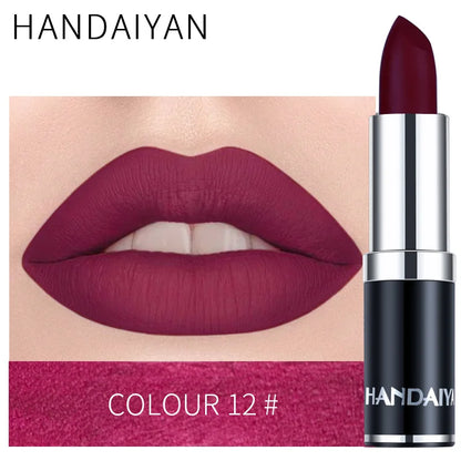 Blushimmer Handaiyan 12-color matte velvet lipstick set with long-lasting, waterproof, non-stick cup, vibrant lipstick shades displayed