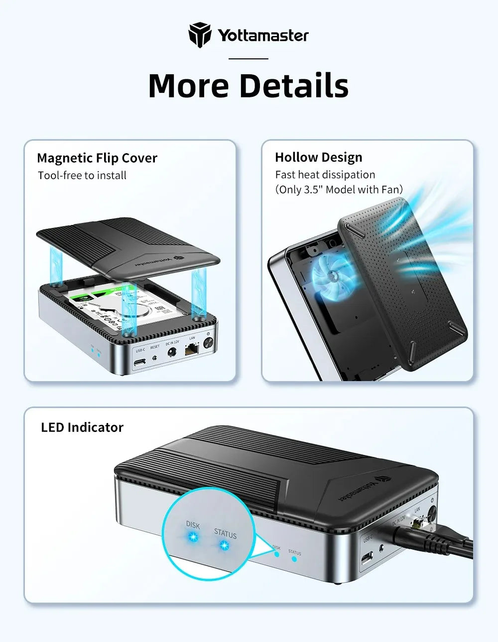 Yottamaster Networkable Private Cloud NAS Enclosure for 2.5 /3.5 "SATA HDD SSD Network Attached Storage Personal Private Cloud